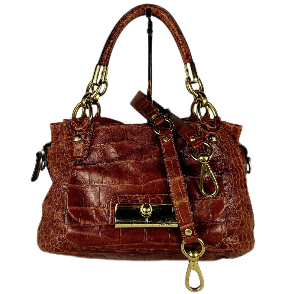 COACH Exotic Croc-Embossed Brown Kristin Satchel w/Extra Strap